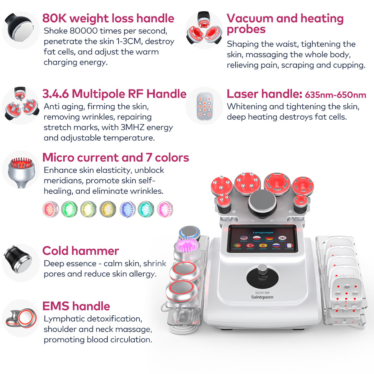Máy cavitation siêu âm 80K & RF SQ154B Max 11 trong 1 với tấm laser + vi dòng Hình sản phẩm phụ