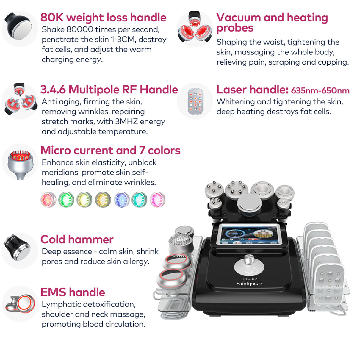 Máy cavitation siêu âm 80K & RF SQ154D Max 11 trong 1 với tấm laser + vi dòng Hình sản phẩm phụ