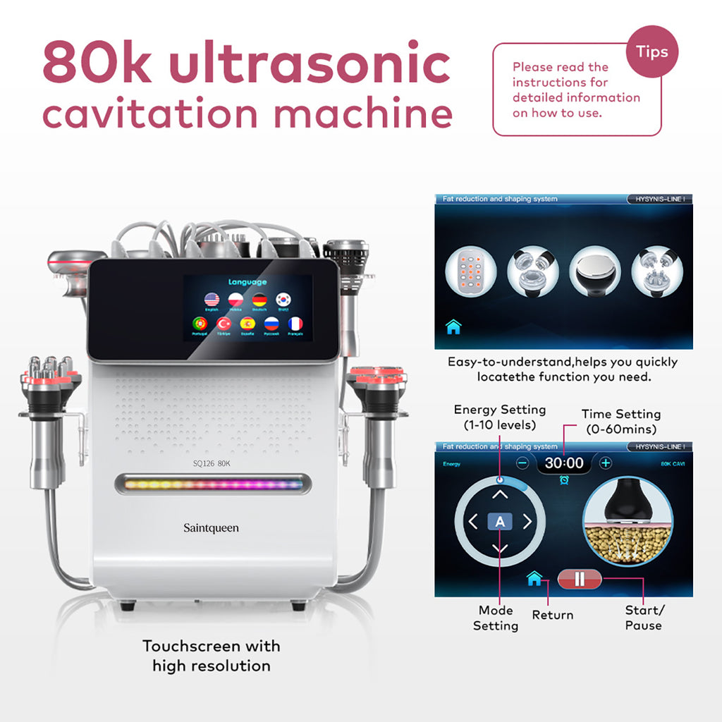 Máy cavitation siêu âm 80K & RF SQ126B Max 11 trong 1 với tấm laser + vi dòng