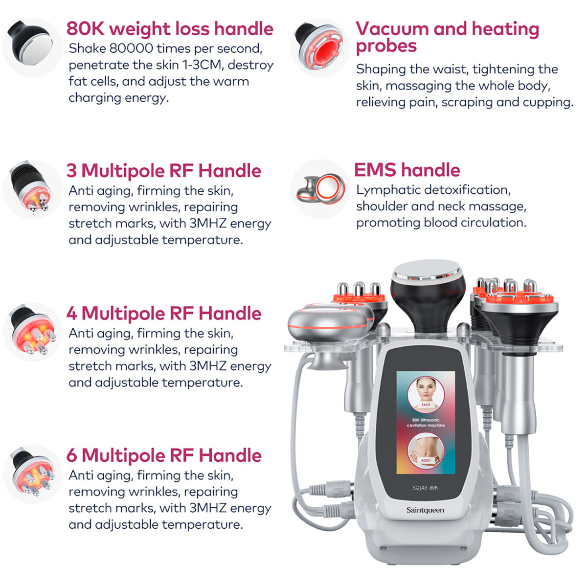 Máy cavitation siêu âm 80K, RF & EMS SQ149 Pro 6 trong 1 Hình sản phẩm phụ