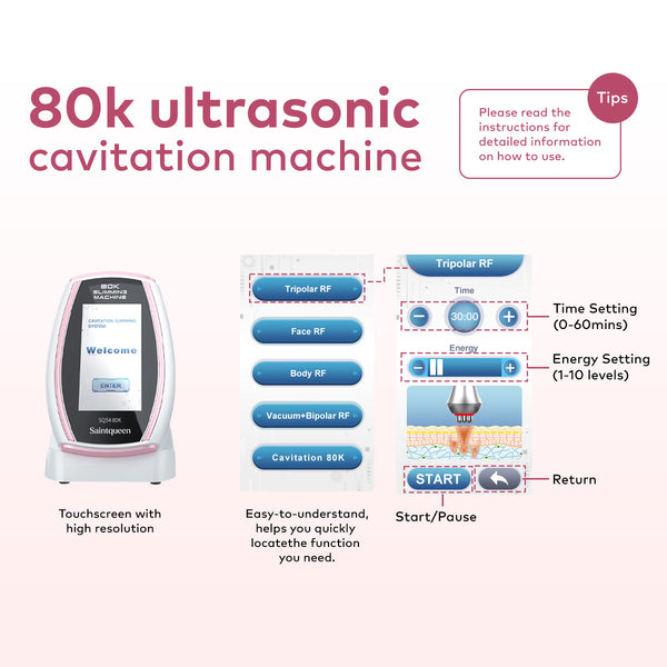 Máy cavitation 80K SQ54 Pro 5 trong 1 với RF đa cực & massage chân không cho mặt và cơ thể