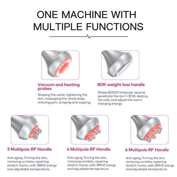 Máy cavitation siêu âm 80K SQ52 Pro 5 trong 1 với RF đa cực & massage chân không