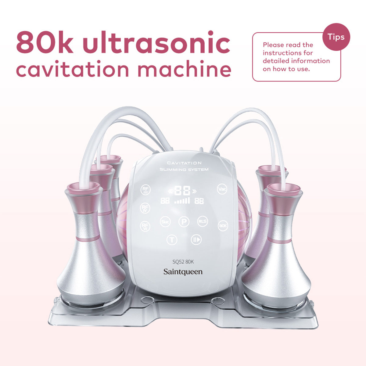 Máy cavitation siêu âm 80K SQ52 Pro 5 trong 1 với RF đa cực & massage chân không