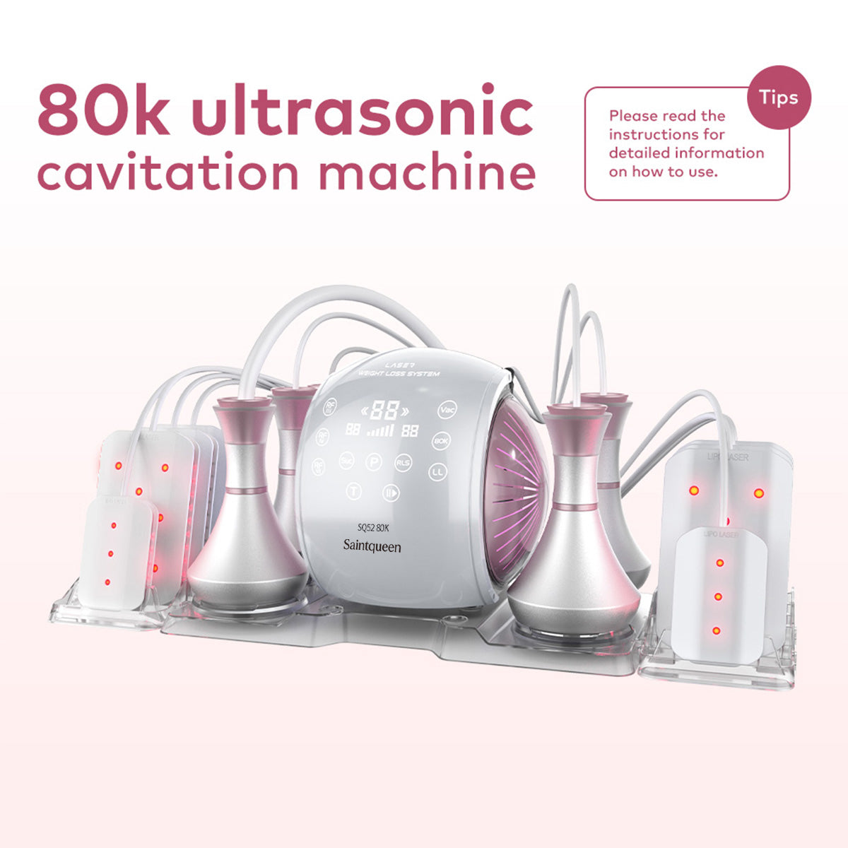 Máy cavitation 80K SQ52 Pro 6 trong 1 với RF đa cực, chân không & laser lipo