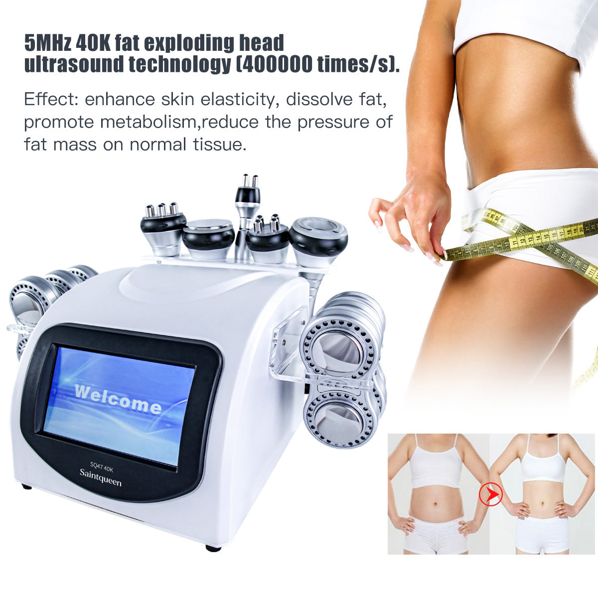 Máy cavitation 40K SQ47B Pro 6 trong 1 với RF đa cực, chân không, EMS & laser