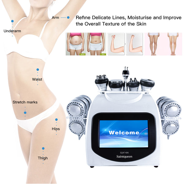 Máy cavitation 40K SQ47B Pro 6 trong 1 với RF đa cực, chân không, EMS & laser