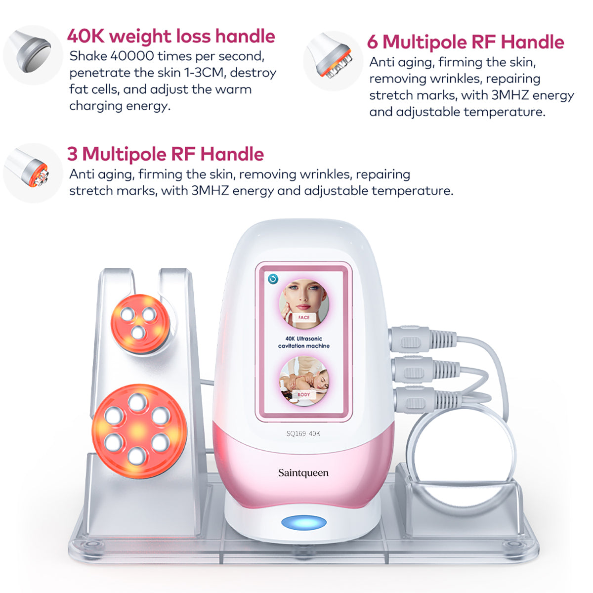 Máy cavitation 40K SQ169 Basic 3 trong 1 với RF 3 cực & 6 cực cho mặt và cơ thể Hình sản phẩm phụ