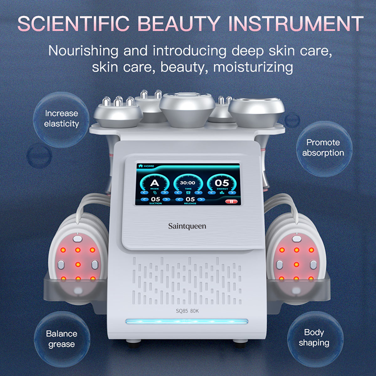 Máy cavitation siêu âm 80K & RF SQ85B Pro 6 trong 1 với tấm laser + vi dòng
