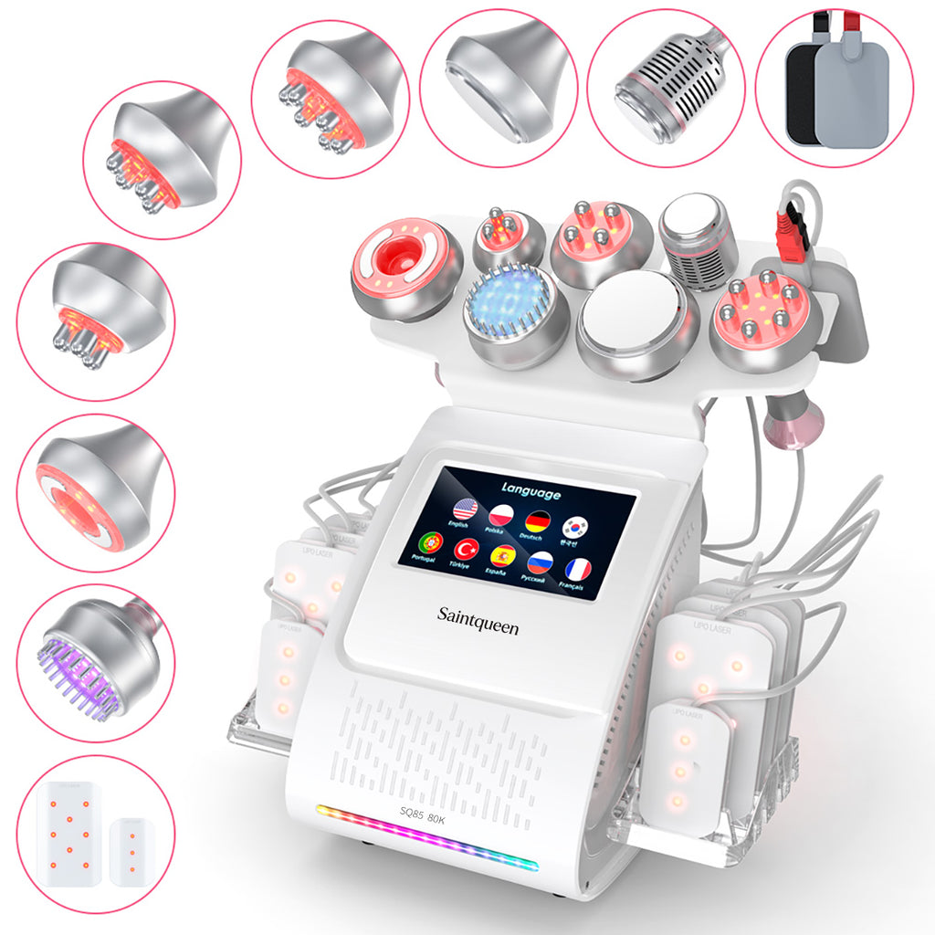 Máy cavitation siêu âm 80K & RF SQ85D Plus 9 trong 1 với tấm laser