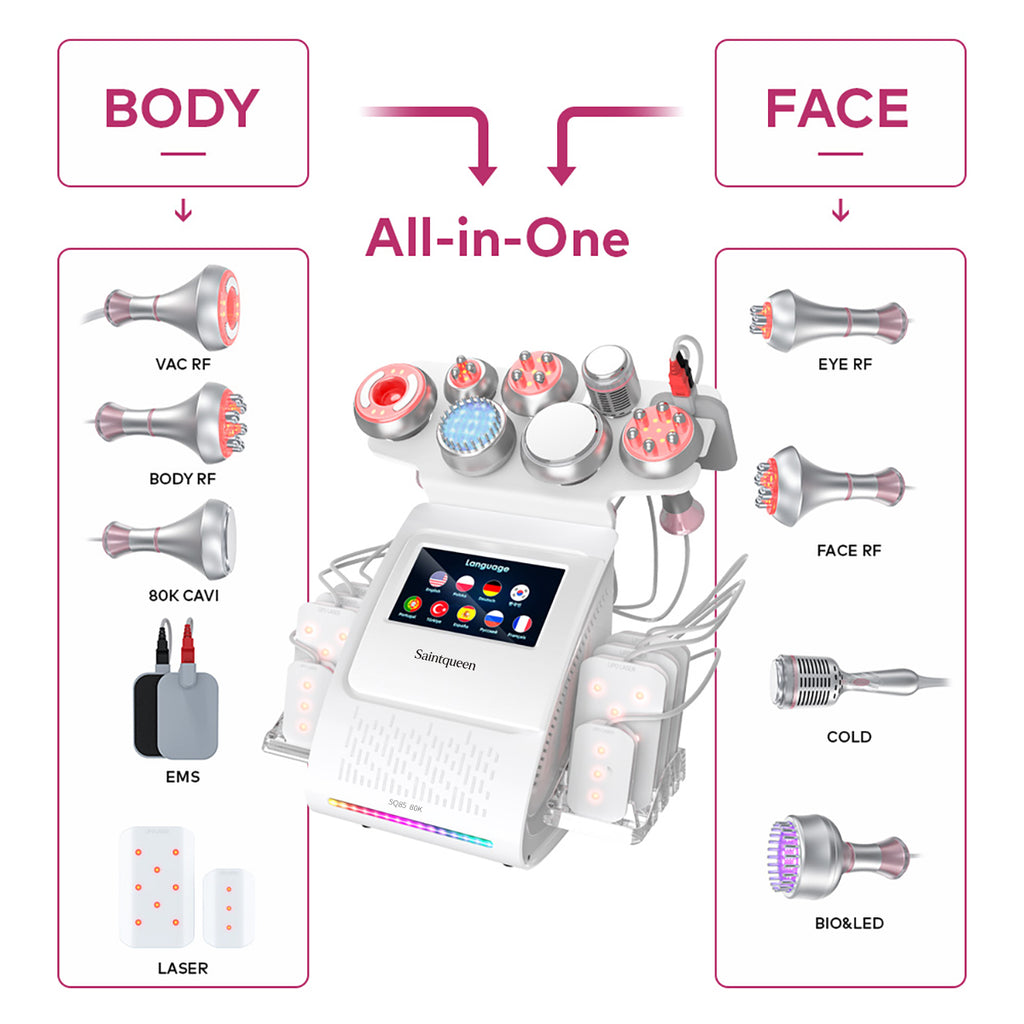 Máy cavitation siêu âm 80K & RF SQ85D Plus 9 trong 1 với tấm laser