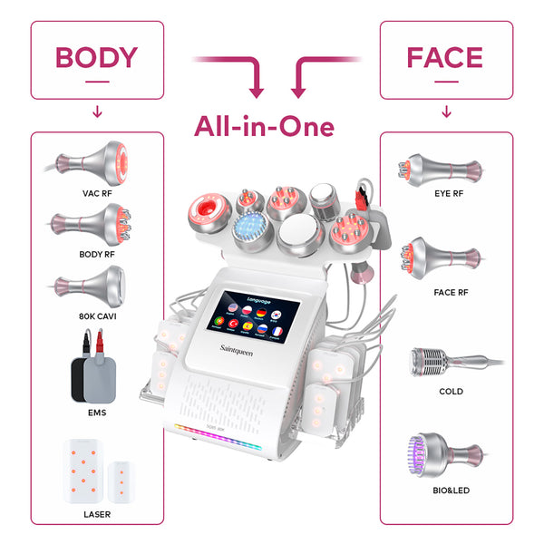 Máy cavitation siêu âm 80K & RF SQ85D Plus 9 trong 1 với tấm laser