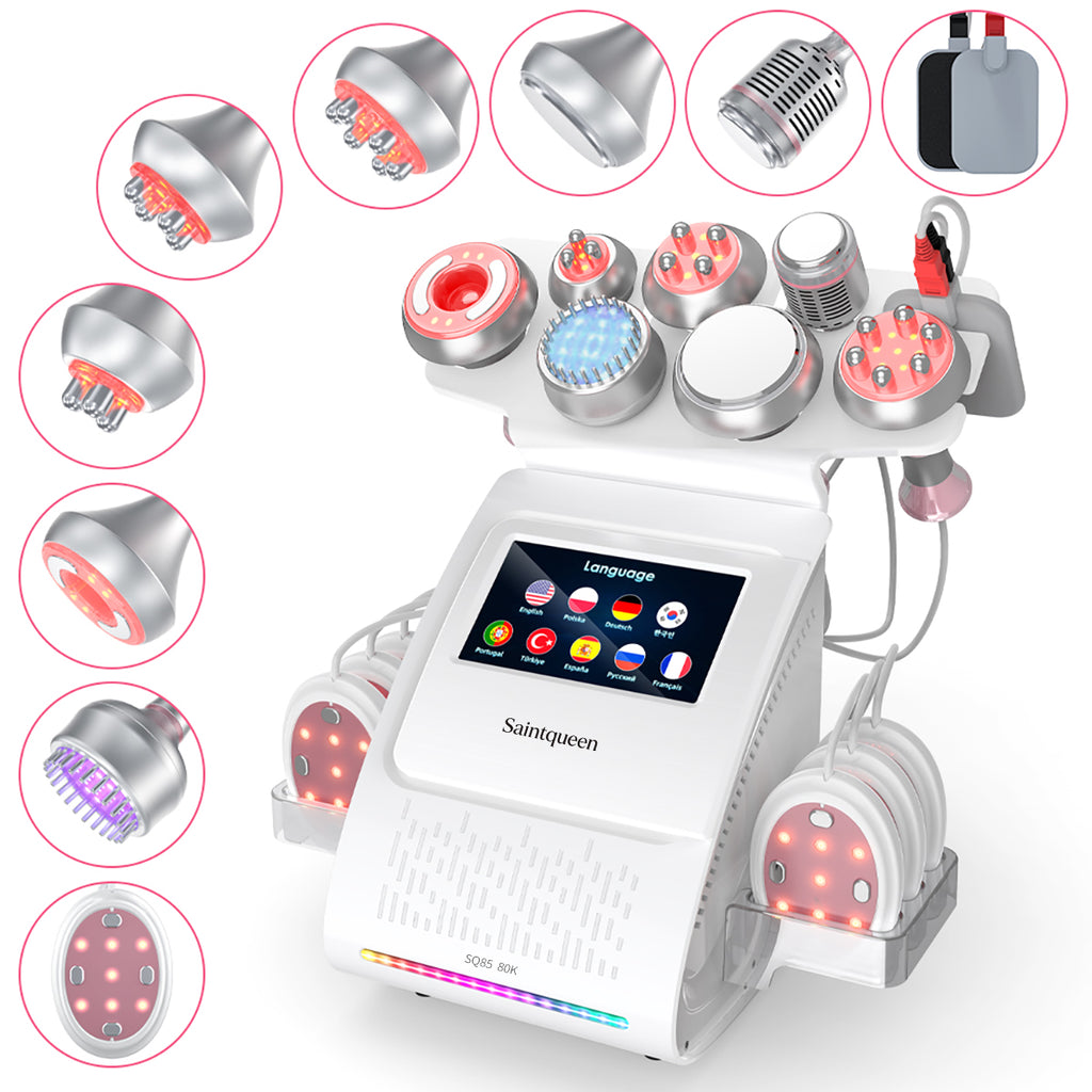 Máy cavitation siêu âm 80K & RF SQ85E Plus 9 trong 1 với tấm laser + vi dòng
