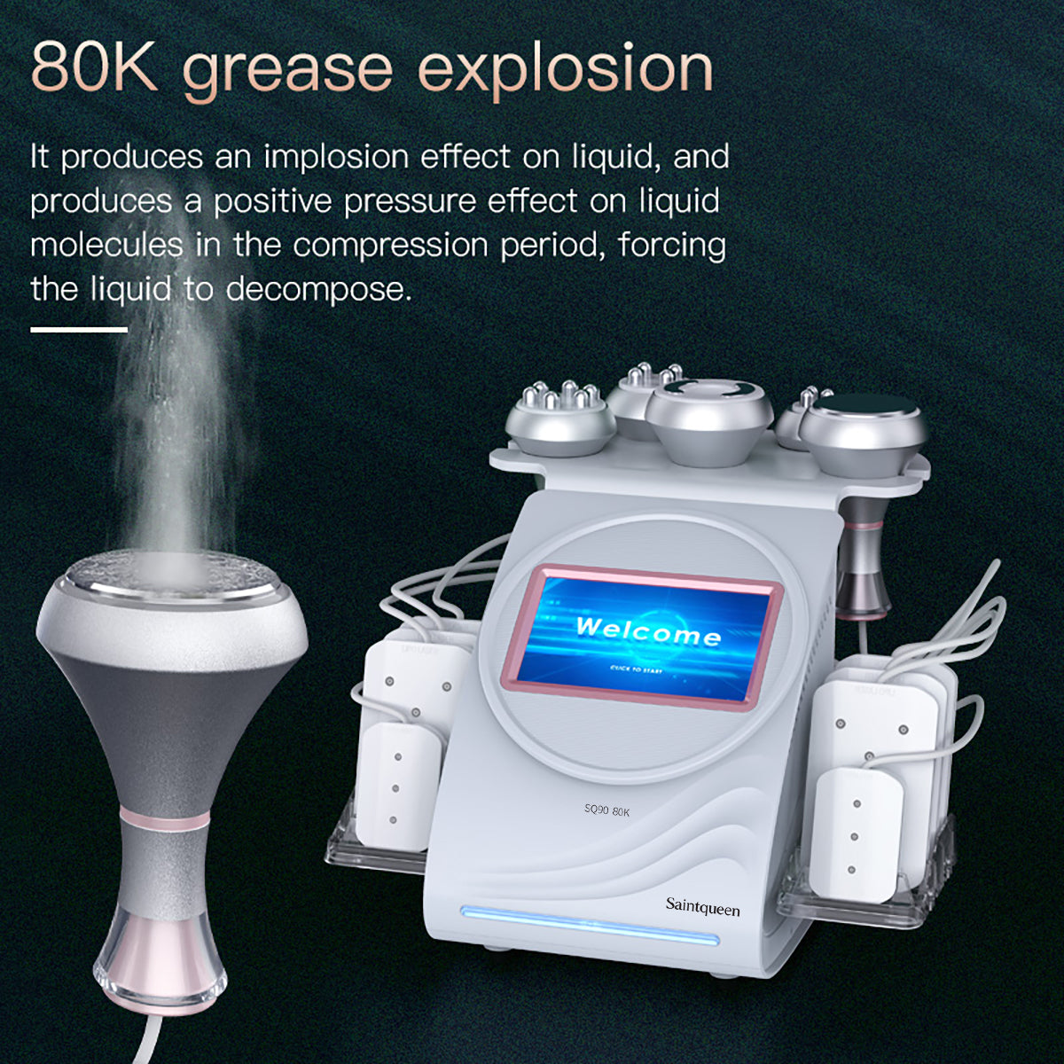 Máy cavitation siêu âm 80K & RF SQ90C Pro 6 trong 1 với tấm laser