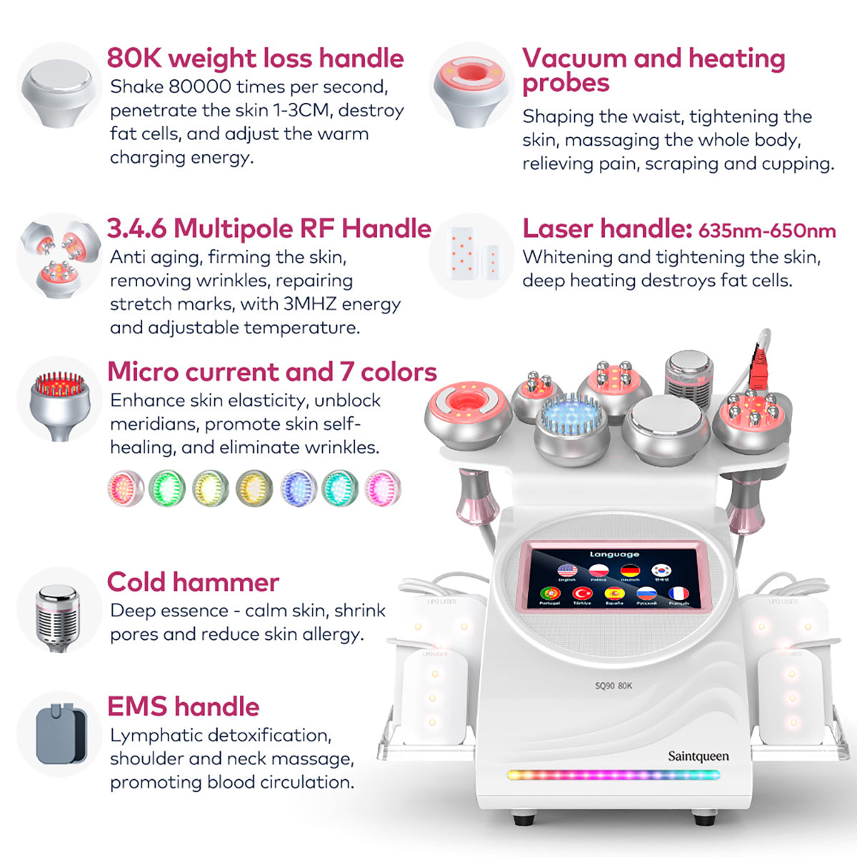 Máy cavitation siêu âm 80K & RF SQ90D Plus 9 trong 1 với tấm laser Hình sản phẩm phụ
