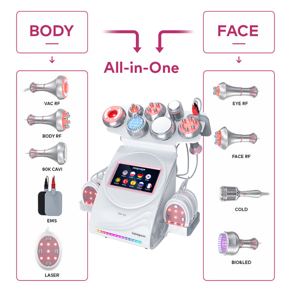 Máy cavitation siêu âm 80K & RF SQ90E Plus 9 trong 1 với tấm laser + vi dòng
