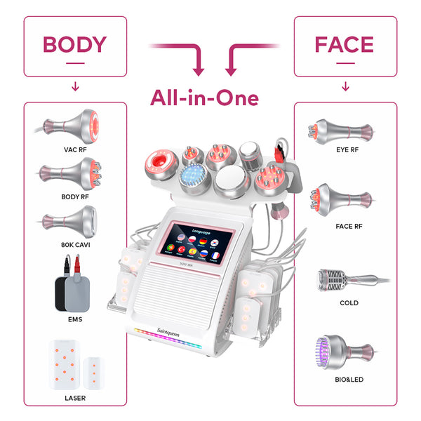 Máy cavitation siêu âm 80K & RF SQ92D Plus 9 trong 1 với tấm laser