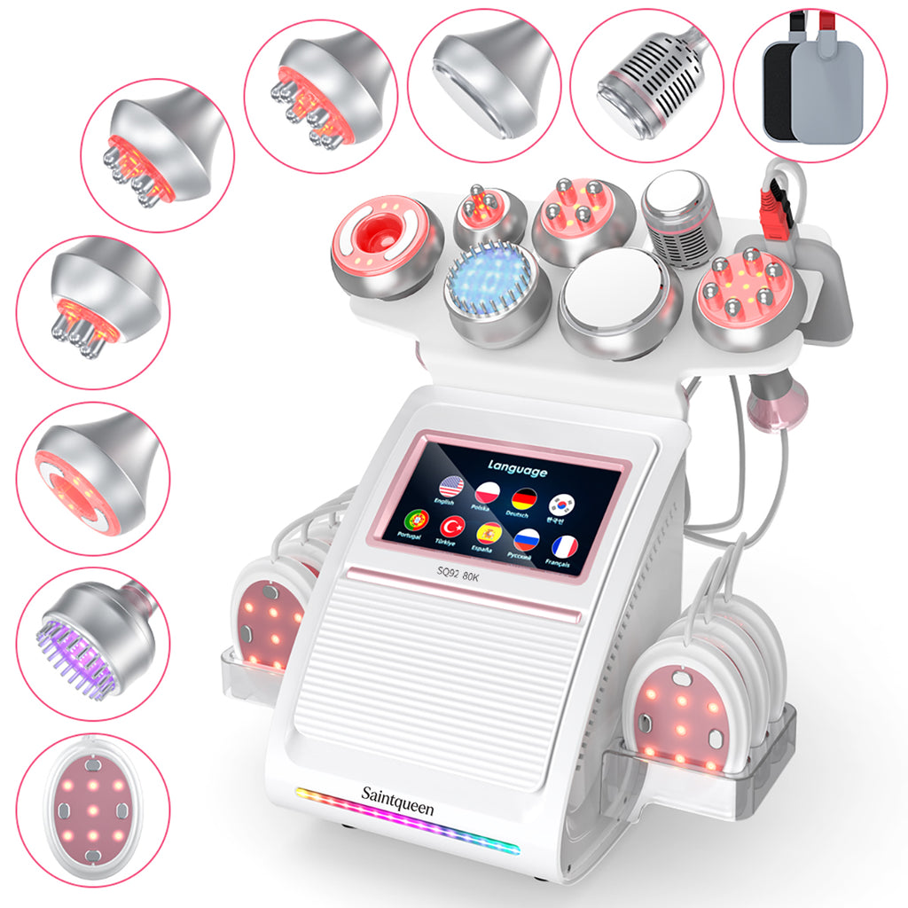 Máy cavitation siêu âm 80K & RF SQ92E Plus 9 trong 1 với tấm laser + vi dòng