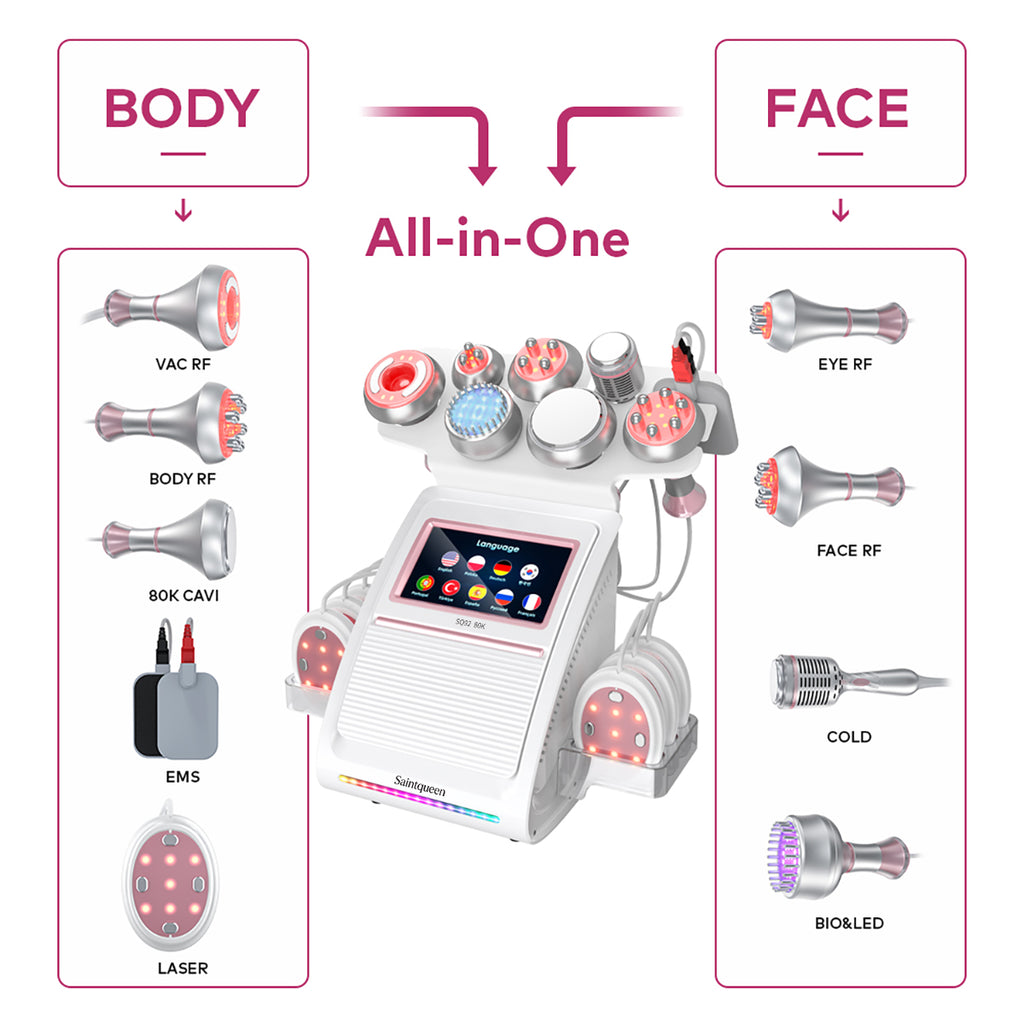 Máy cavitation siêu âm 80K & RF SQ92E Plus 9 trong 1 với tấm laser + vi dòng