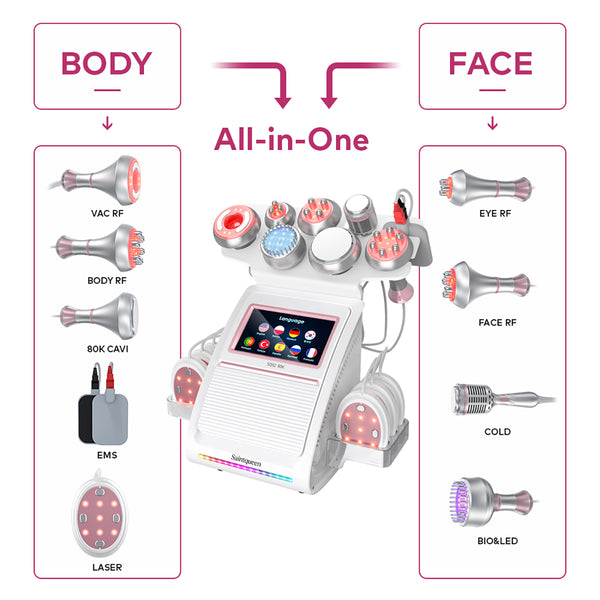Máy cavitation siêu âm 80K & RF SQ92E Plus 9 trong 1 với tấm laser + vi dòng