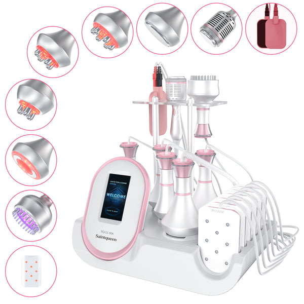 Máy cavitation 80K SQ121C Plus 9 trong 1 với tấm laser lipo, RF đa cực, chân không, EMS, BIO LED & đầu lạnh