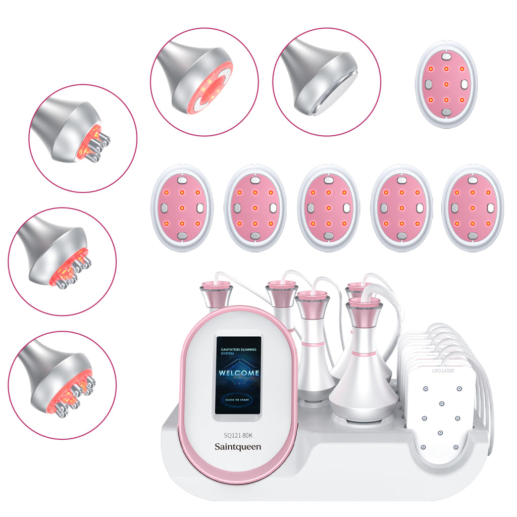 Máy cavitation 80K SQ121B Pro 6 trong 1 với RF, tấm laser/EMS vi dòng & massage chân không