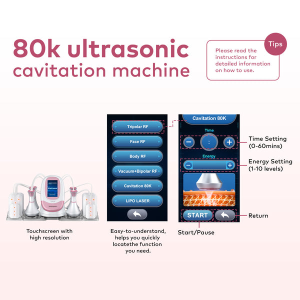 Máy cavitation 80K SQ95C Pro 6 trong 1 với RF đa cực, chân không & laser lipo