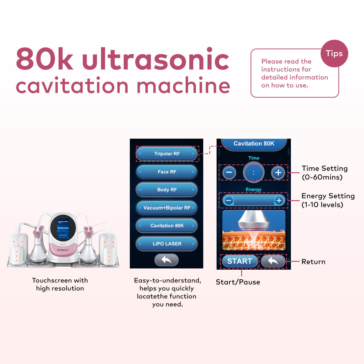 Máy cavitation 80K SQ96 Pro 6 trong 1 với tấm laser
