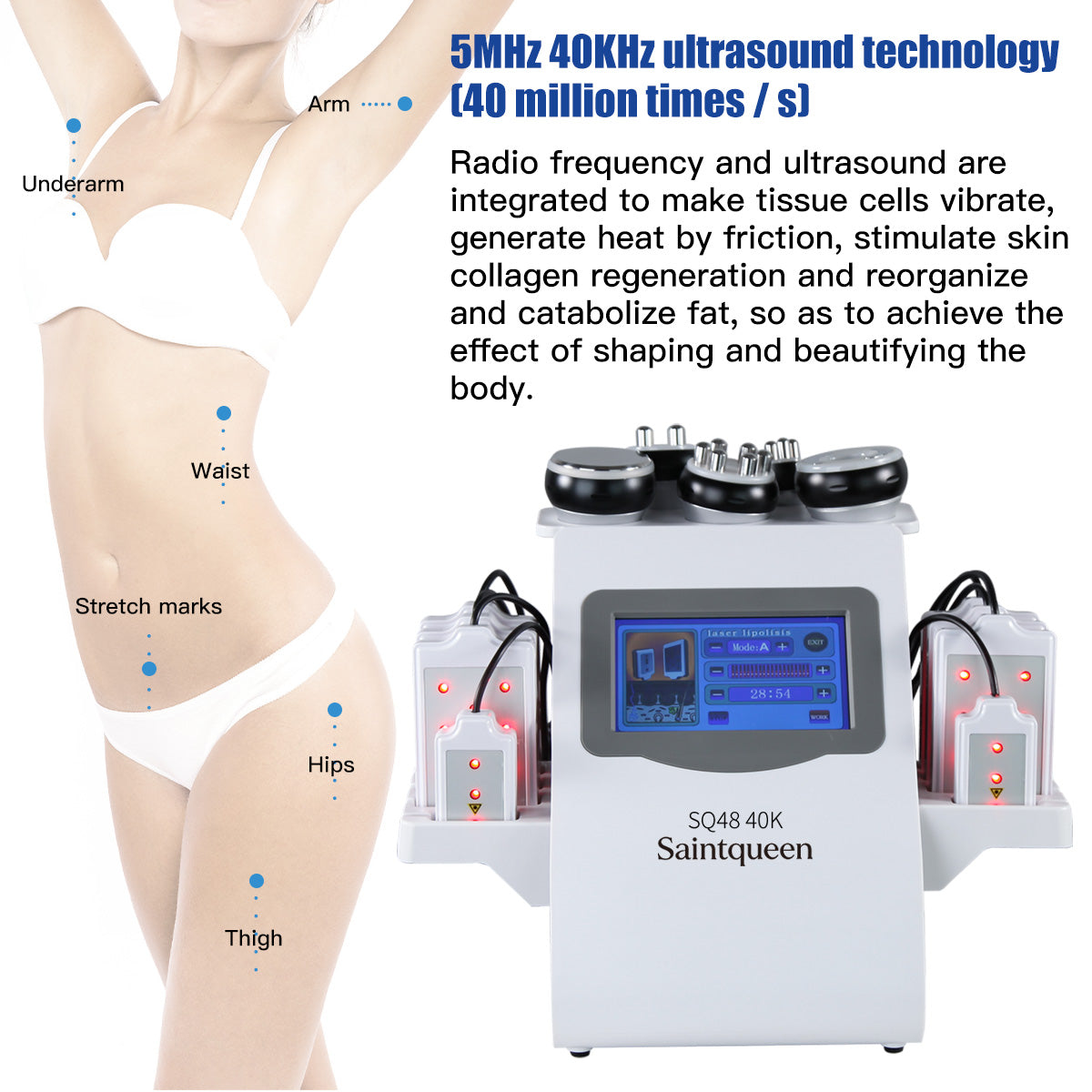 Máy cavitation siêu âm 40K & RF SQ48 Pro 6 trong 1 với tấm laser