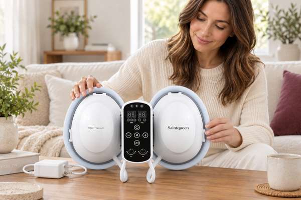 Người phụ nữ chuẩn bị thiết bị đeo chăm sóc ngực SQ141 tại nhà